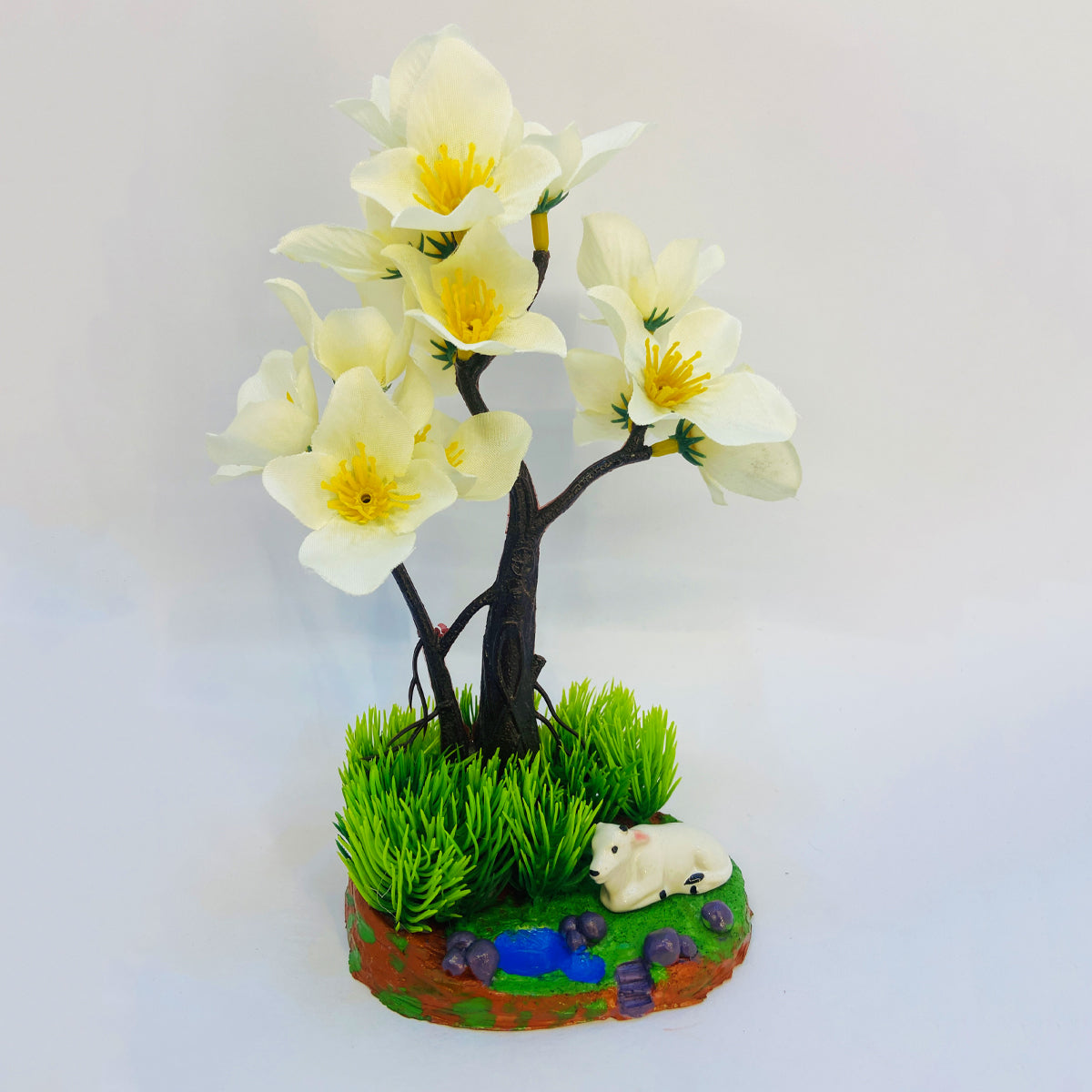 Rakakart-Bonsai Wild Artificial Plant with pond pot & small cow
