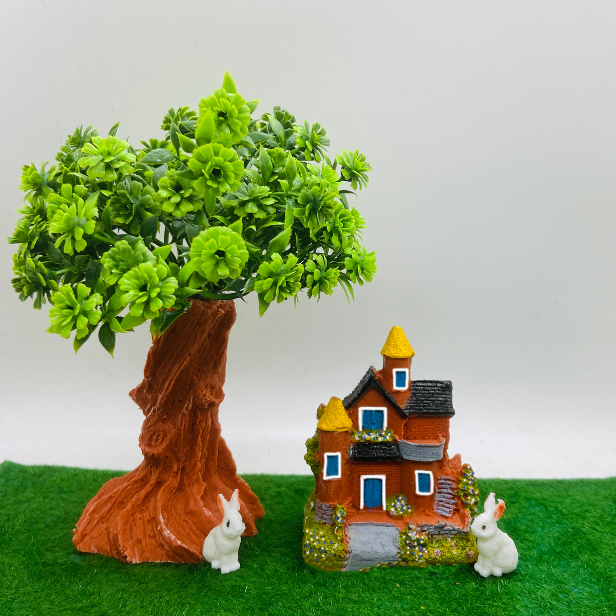 RAKAKART-- miniature HOUSE, TINY RABBITS //decorative showpiece,