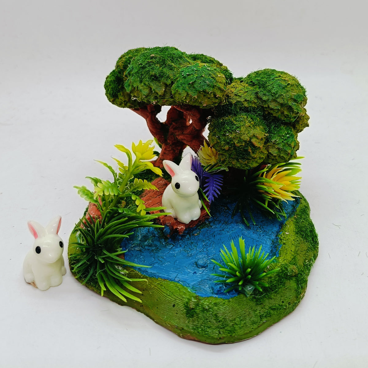 RAKAKART--beautiful FAIRY GARDEN LAKE MINIATURE// rabbits//decorative accessory