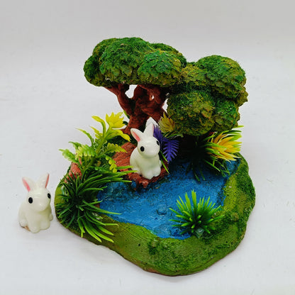 RAKAKART--beautiful FAIRY GARDEN LAKE MINIATURE// rabbits//decorative accessory