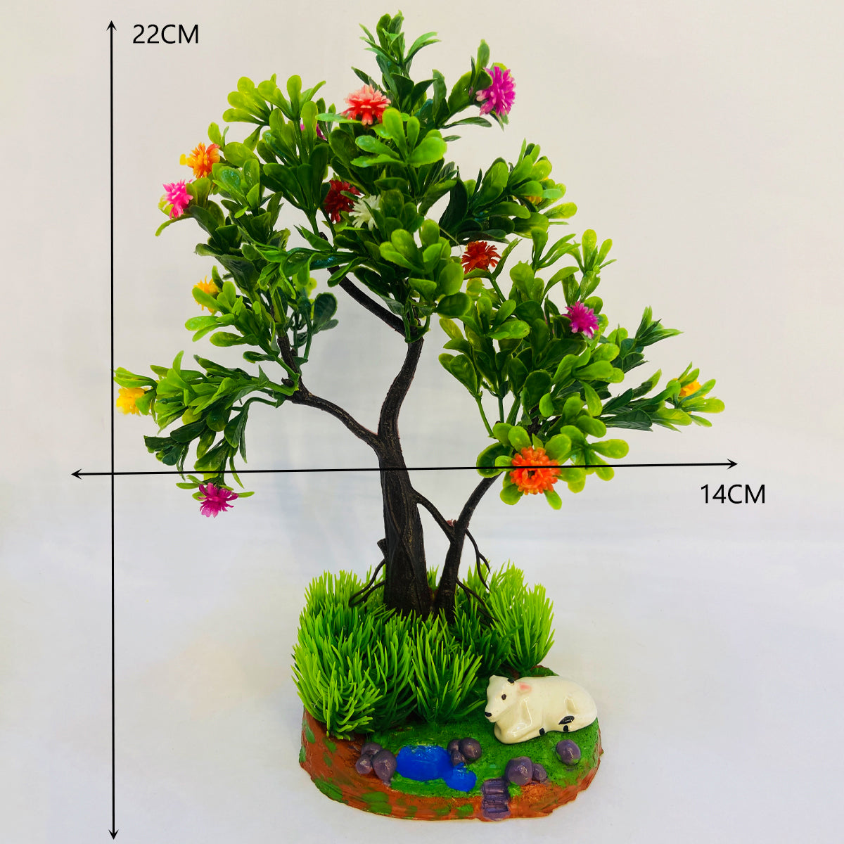 Rakakart-Bonsai Wild Artificial Plant with pond pot & small cow