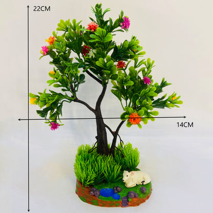 Rakakart-Bonsai Wild Artificial Plant with pond pot & small cow