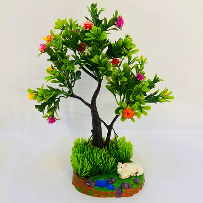 Rakakart-Bonsai Wild Artificial Plant with pond pot & small cow