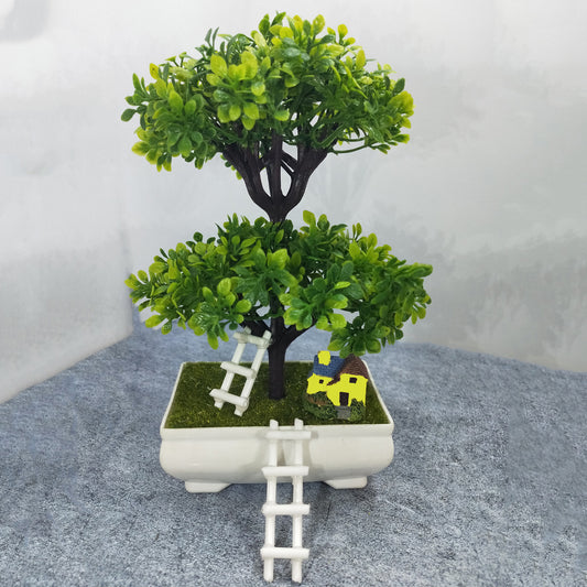 Rakakart Elegant bonsai artificial plant, mini house & ladders for home decor